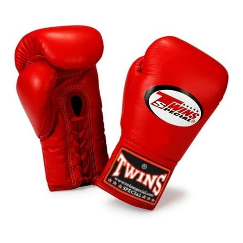  Twins Special Muay Thai Boxing Gloves Lace Closure BGLL-1 Color Red Size 8, 10, 12, 14, 16 oz for Muay Thai, Boxing, Kickboxing, MMA