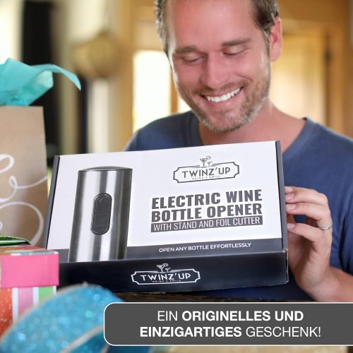  Elektrischer Korkenzieher von Twinz’up  Schnurlos Box mit Folienschneider und Ladestation  Akku der zweiten Generation  EIN Flaschenoeffner, OEnologie(Silber)