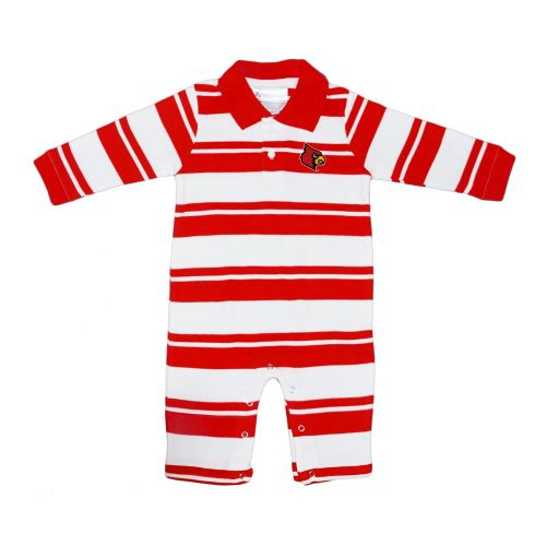  Two Feet Ahead Louisville Cardinals NCAA College Infant Baby Rugby Striped Leg Romper