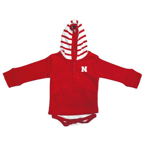 Two Feet Ahead Nebraska Cornhuskers Newborn Infant Striped Hooded Creeper Sweatshirt Jacket