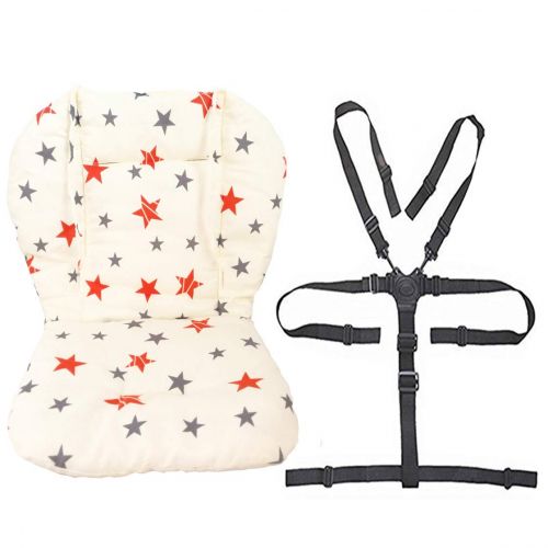  [아마존베스트]Twoworld Baby Stroller/High Chair Seat Cushion Liner Mat Pad Cover Resistant and High Chair Straps (5 Point Harness) 1 Suit (Stars)