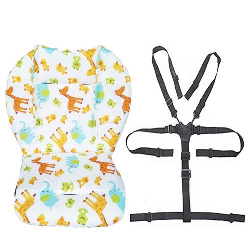  [아마존베스트]Twoworld Baby Stroller/High Chair Seat Cushion Liner Mat Pad Cover Resistant and High Chair Straps (5 Point Harness) 1 Suit (Animal)