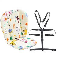 [아마존베스트]Twoworld Baby Stroller/High Chair Seat Cushion Liner Mat Pad Cover Resistant and High Chair Straps (5 Point Harness) 1 Suit (Giraffe)