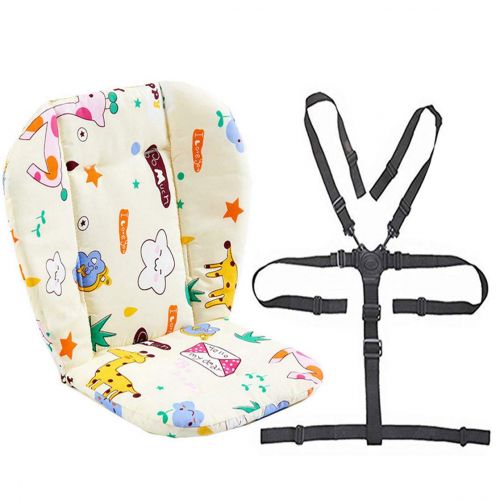  [아마존베스트]Twoworld Baby Stroller/High Chair Seat Cushion Liner Mat Pad Cover Resistant and High Chair Straps (5 Point Harness) 1 Suit (Giraffe)