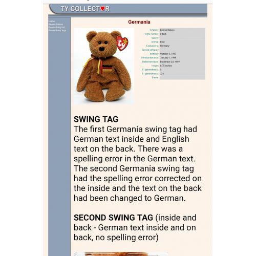  Ty Beanie Baby GERMANIA the German Exclusive Bear wmany Errors Gasport *MWMT