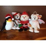 Ty Beanie Babies Lot 4 Christmas Holiday Plush Halo Santa Zero Teddy 1998 RARE
