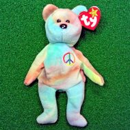 NEW Ty Beanie Baby PEACE Bear Retired Teddy - PVC 4TH  5TH - MWMT Free Shipping