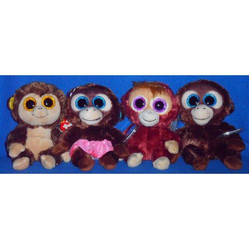  Ty TY BEANIE BOOS - AUDREY, BORIS, OLGA & NADYA 6" MONKEY SET - EUROPEAN EXCLUSIVE