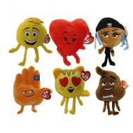 Ty TY Beanie Babies - The Emoji Movie -SET of 6 (Poop, Gene, Cat Heart Eye, Hi 5+)