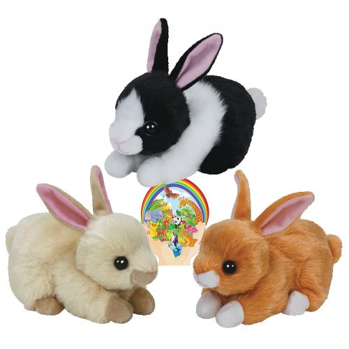  Ty Beanie Babies Rabbits CHECKERS, CREAMPUFF, SWEETIE PIE gift set of 3 Plush 6-8 inches tall Toys with Bonus 3Animals Sticker