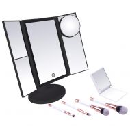 Tyeideas LED Lighted Makeup Vanity Mirror - 4 Cosmetic Brushes and Lighted Travel Compact