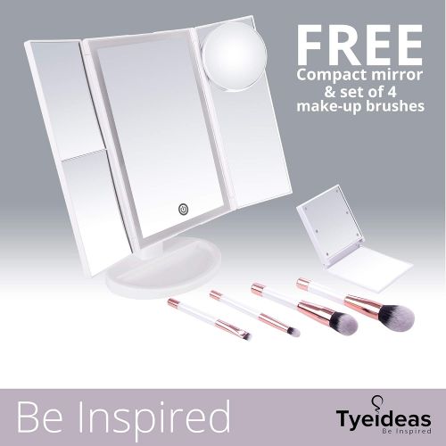  Tyeideas LED Lighted Makeup Vanity Mirror - 4 Cosmetic Brushes and Lighted Travel Compact