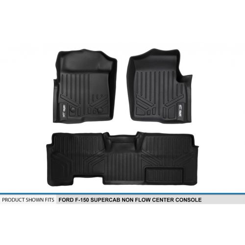  Tyger MAXLINER Floor Mats 2 Row Liner Set Black for 2011-2014 Ford F-150 SuperCab Non Flow Center Console