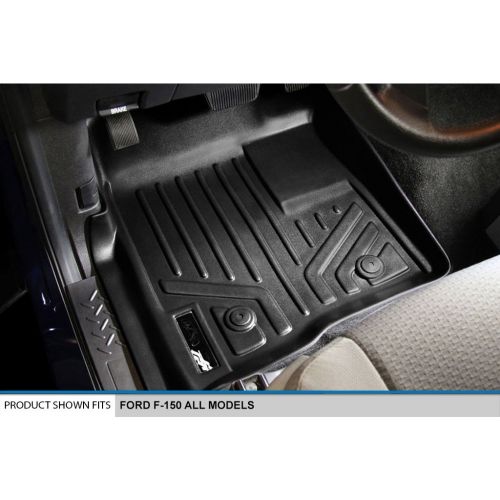  Tyger MAXLINER Floor Mats 2 Row Liner Set Black for 2011-2014 Ford F-150 SuperCab Non Flow Center Console