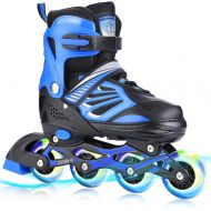 TylooVi Blue Adjustable Inline Skates for Boys Girls and Women with All Illuminating Wheels. Outdoor & Indoor Value Performance Roller Blades for Kids Youth and Adults