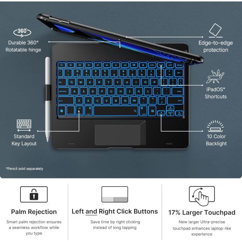  [아마존베스트]Typecase Touch iPad Keyboard Case with Trackpad for 10.2-inch iPad 8th Generation (2020), 7th Gen, Air 3, Pro 10.5-10 Color Backlight, 360° Protective Slim Cover with Apple Pencil