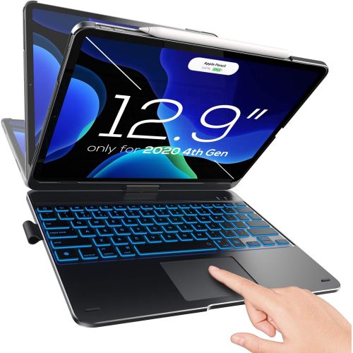  [아마존베스트]Typecase Touch iPad Pro 12.9 Keyboard Case with Touchpad (2020 4th & 2018 3rd Gen) 360° of Protection & Rotation, 7-in-1 Design, 10 Color Backlight & Magic Keyboard-Style Trackpad