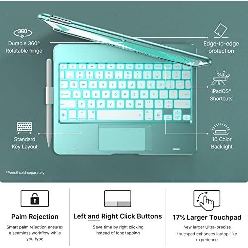  [아마존베스트]Typecase Touch iPad Keyboard Case with Trackpad for 10.2-inch iPad 8th Generation (2020), 7th Gen, Air 3, Pro 10.5-10 Color Backlight, 360° Protective Slim Cover with Pencil Holder