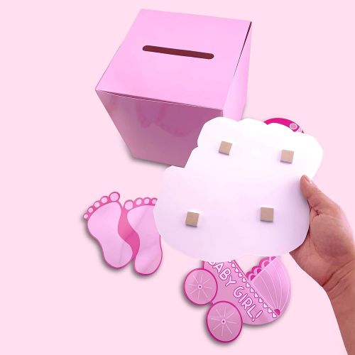  [아마존베스트]Tytroy Baby Shower Wishing Well Card Box Cute Decoration Rattle Pretty Keepsake Carriage (Pink)