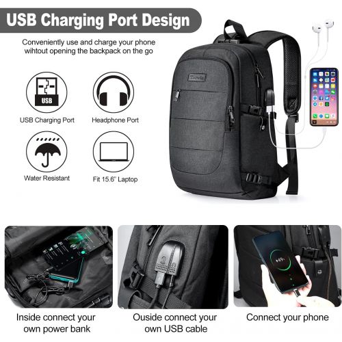  Tzowla Travel Laptop Backpack Water Resistant Anti-Theft Bag with USB Charging Port and Lock 14/15.6 Inch Computer Business Backpacks for Women Men College School Student Gift,Bookbag Cas