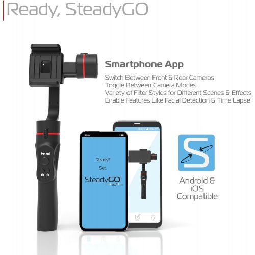  Tzumi SteadyGo Smartphone Stabilizing Gimbal ? Motorized Rechargeable 3-Axis Handheld Gimbal for Smooth, Steady Digital Photography and Advanced Video Filming Techniques, Black (56