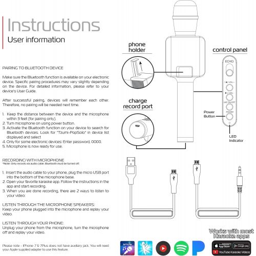  Tzumi PopSolo ? Rechargeable Bluetooth Karaoke Microphone and Voice Mixer with Smartphone Holder ? Great for All Ages (Black)