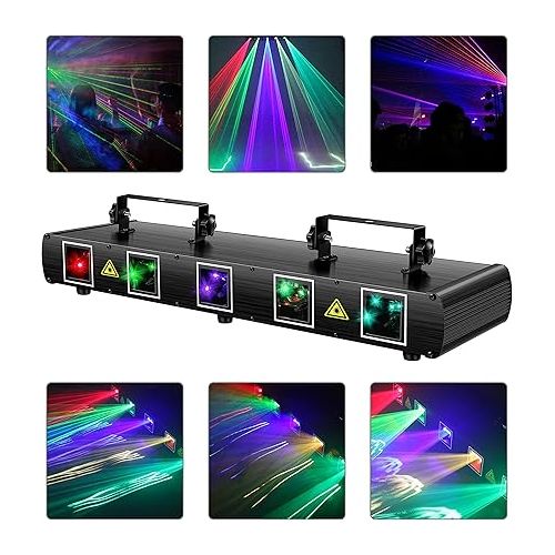  DJ Laser Lights, U`King 5 Beam Effect Sound Activated DJ Party Lights RGBYC LED Music Light by DMX Control for Disco Dancing Birthday Bar Stage Lighting