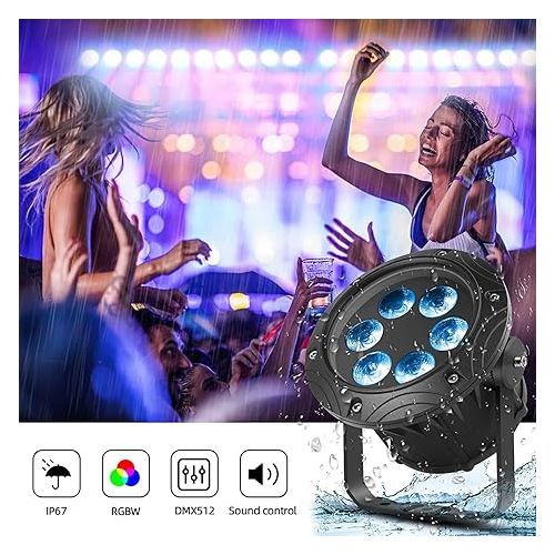  U`King LED Par Lights IP67 Waterproof 100W Stage Lights, DMX512 Sound Activated Control RGBW Disco DJ Lights for Outdoor Party Concert Club KTV Music Show Garden Wedding