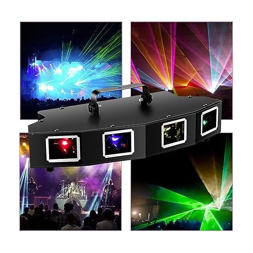  U`King DJ Lights, 4 Beam Effect Party Lights Sound Activated DJ RGBY LED Projector Party Lights Music Lights by DMX Control for Dancing Birthday Bar Pub Stage Lighting