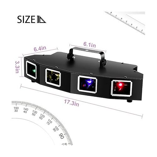  U`King DJ Lights, 4 Beam Effect Party Lights Sound Activated DJ RGBY LED Projector Party Lights Music Lights by DMX Control for Dancing Birthday Bar Pub Stage Lighting