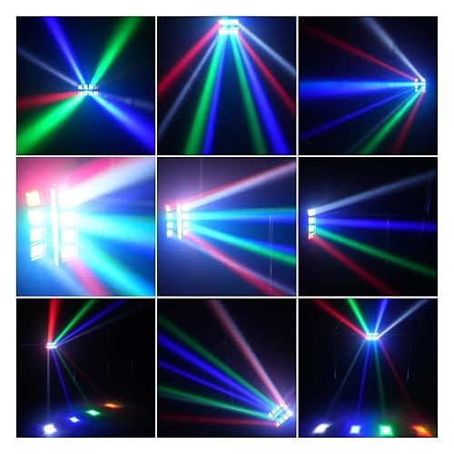  4 Pcs Spider Moving Head Light with Flight Case,8x10W LEDs Beam DJ Lights RGBW Sound Activated and DMX-512 Control for Christmas Party Festival Disco Show Wedding Stage Lighting