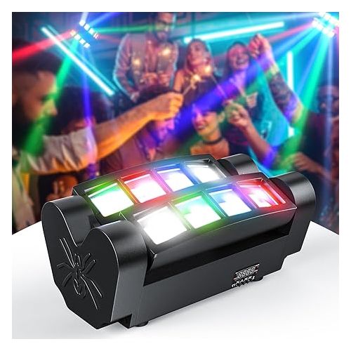  4 Pcs Spider Moving Head Light with Flight Case,8x10W LEDs Beam DJ Lights RGBW Sound Activated and DMX-512 Control for Christmas Party Festival Disco Show Wedding Stage Lighting