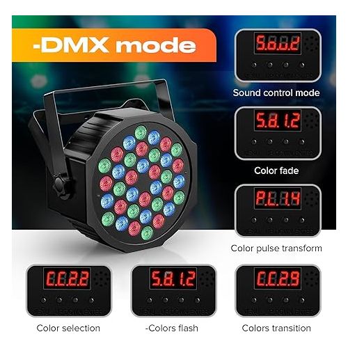  Rechargeable Stage Par Lights U`King RGB 36 LED Uplights Battery Powered with RGB 36W DJ Uplights Sound Activated Remote Control for Wedding DJ Disco Events Halloween Church Live Party