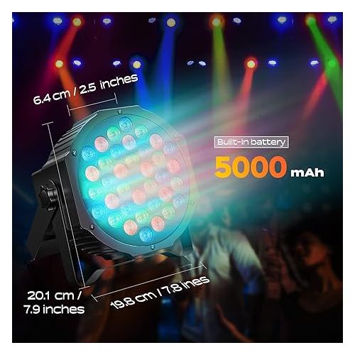  Rechargeable Stage Par Lights U`King RGB 36 LED Uplights Battery Powered with RGB 36W DJ Uplights Sound Activated Remote Control for Wedding DJ Disco Events Halloween Church Live Party