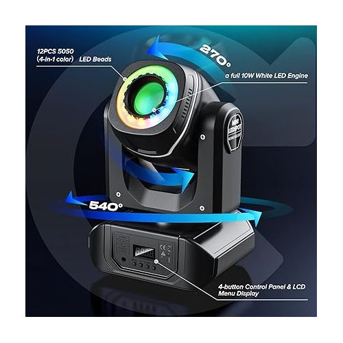  20W Moving Head DJ Lights Stage Lighting LED Moving Head Light with Remote Control & RGBW Cycle Strip 8 GOBO 8 Color Spotlight by DMX and Sound Activtaed Control, 6PCS