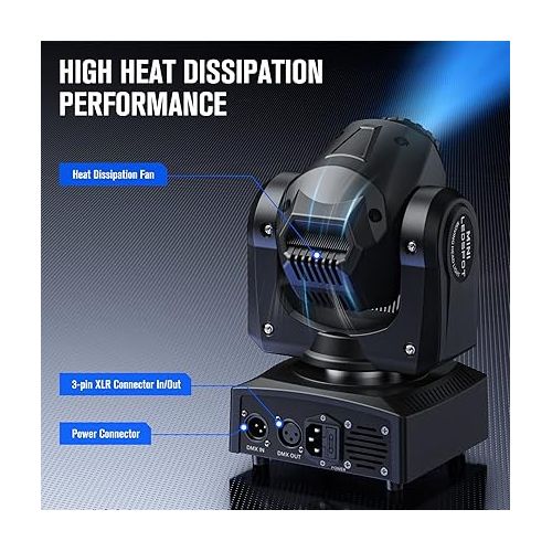  Moving Head DJ Lights, U`King 50W LED Moving Head Light with 7 Gobos 7 Colors and Open White Beam Spotlight by DMX and Sound Activated for Wedding DJ Disco Parties Live Show Church Bar (Set of 4)