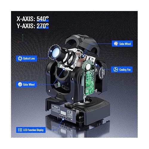  Moving Head DJ Lights, U`King 50W LED Moving Head Light with 7 Gobos 7 Colors and Open White Beam Spotlight by DMX and Sound Activated for Wedding DJ Disco Parties Live Show Church Bar (Set of 4)