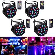 DJ Par Lights for Stage Lighting, U`King RGB 18x2W LED Uplights Sound Activated by Remote DMX Control for Party Wedding - 4 Pack
