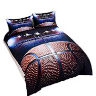 U 3D Basketball Duvet Cover Set Full/Queen Size, 3pcs Bedding Set for Sports Style Teen Boys (1 Duvet Cover 2 Pillow Shams)
