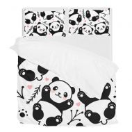 U LIFE 3 Piece Bedding Duvet Cover Set Full Size 1 Quilt Cover and 2 Pillow Cases Shams Cute Pandas Animal White Black for Kid Boy Girl Women Men