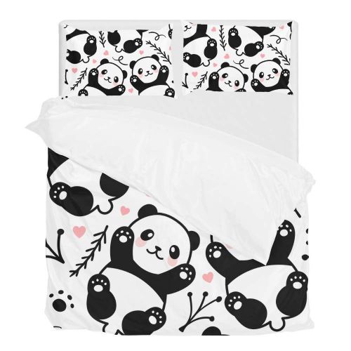  U LIFE 3 Piece Bedding Duvet Cover Set Full Size 1 Quilt Cover and 2 Pillow Cases Shams Cute Pandas Animal White Black for Kid Boy Girl Women Men