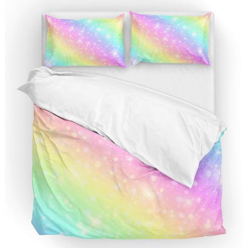  U LIFE Bedding Duvet Cover Set Twin Size 2 Piece Set 1 Quilt Cover and 1 Pillow Case Sham Mermaid Galaxy Rainbow Star for Kid Boy Girl Women Men