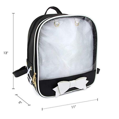  U U Ita Bag Bowknot Candy Leather Backpack Transparent Girls School Bag for Pins Display Beach Bag (Black and Pink)