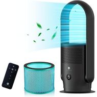ULTTY Bladeless Tower Fan and Air Purifier, 90° Oscillating Tower Fan with HEPA Filter 99.97%, Remote, Touch, 8H Timer, 9 Speeds, Powerful Floor Fan for Bedroom Room Home Office, Black