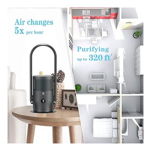  ULTTY Bladeless Tower Fan and Air Purifier in one, 90° Oscillating Bladeless Fan with Remote, Touch, 8H Timer, Floor Fans for Bedroom Whole Room Home Office R021, Black