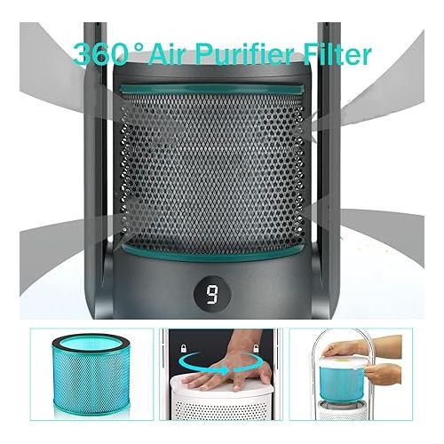  ULTTY Bladeless Tower Fan and Air Purifier in one, 90° Oscillating Bladeless Fan with Remote, Touch, 8H Timer, Floor Fans for Bedroom Whole Room Home Office R021, Black