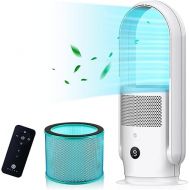 ULTTY Bladeless Tower Fan with Air Purifier, 90° Oscillating Tower Fan with HEPA Filter, Remote Control, Touch, 8H Timer, 9 Speeds, Powerful Floor Fan for Bedroom Room Home Office, CR021, White