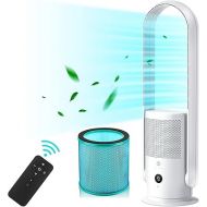 U ULTTY Bladeless Tower Fan and Air Purifier in one, True HEPA Filter 99.97% Smoke Dust Pollen Dander, Oscillating Tower Fan with Remote Control CR022D, White