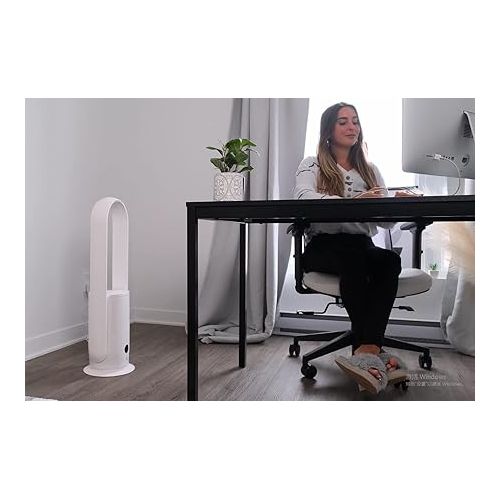  U ULTTY Bladeless Tower Fan and Air Purifier in one, True HEPA Filter 99.97% Smoke Dust Pollen Dander, Oscillating Tower Fan with Remote Control CR022D, White