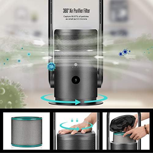  [아마존베스트]U ULTTY Tower fans, fan air purifier with air filter, no fan wheel, quiet with remote control, 90° oscillation, 9 settings wind speed, 8 hours timer, black.